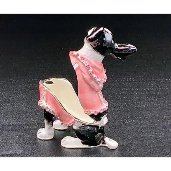 Boston Terrier Dog Jeweled Trinket Box Pink Enamel Rhinestone Figurine - Picture 2 of 4